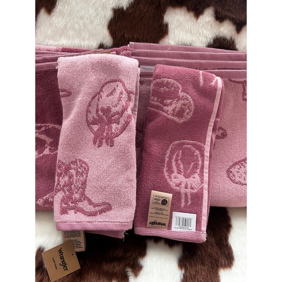 Wrangler 4pc Pink Cowboy Hat Boot Cotton Bath Hand Towel Set Western Decor NEW - Picture 7 of 7